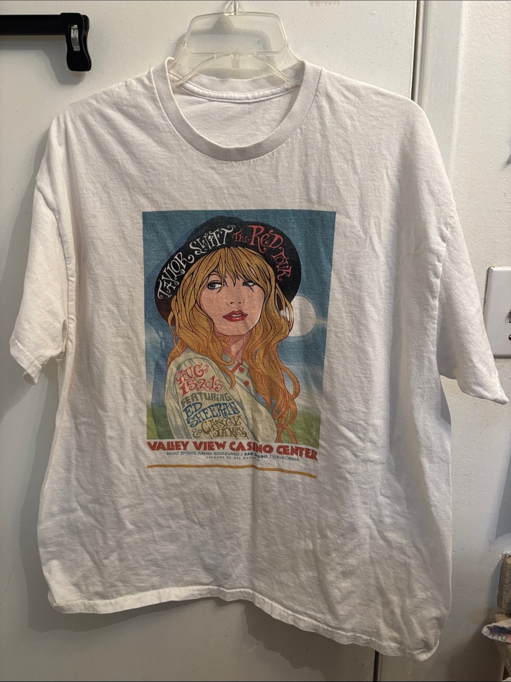 Taylor Swift White Graphic Tee with Multicolor Illustration - The Red Tour